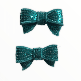 Mini Sequin Hair Bow Clips (Color: Teal)