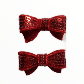 Mini Sequin Hair Bow Clips (Color: Red)