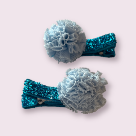 Mini Tulle Pom Pom Dog Hair Barrettes (Color: Blue)