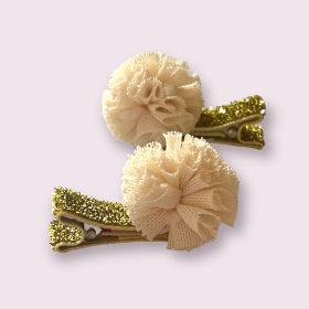 Mini Tulle Pom Pom Dog Hair Barrettes (Color: Cream)