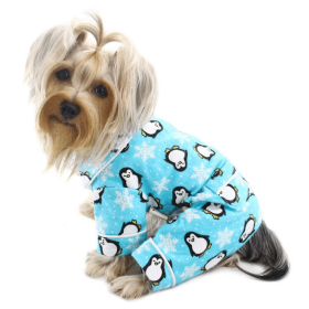 Penguins & Snowflake Flannel PJ with 2 Pockets (Turquoise) (Color: Turquoise, size: XL)